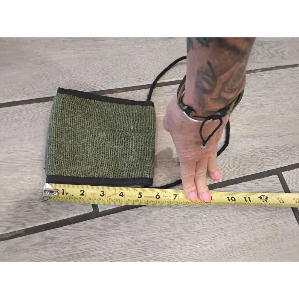 100% Hemp Crossbody Neck Wallet Olive Green Travel Pouch Made in Nepal Boho